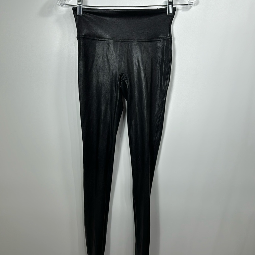 Spanx black faux leather leggings size xs